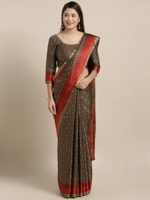 

Mirchi Fashion Black & Red Silk Blend Woven Design Banarasi Saree