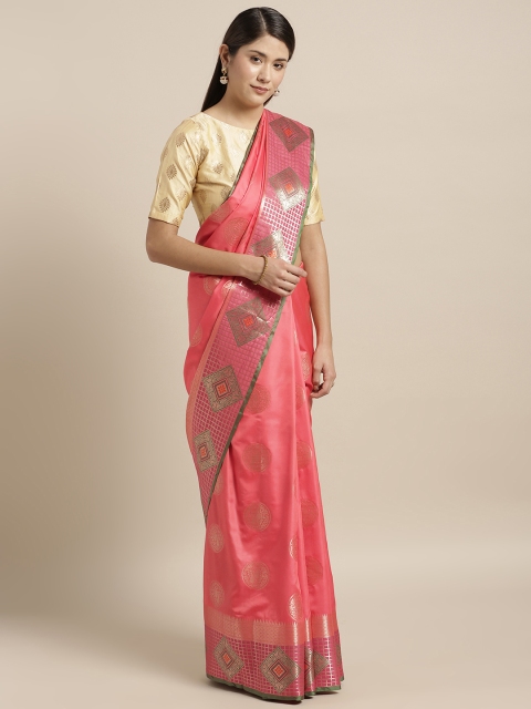 

Mirchi Fashion Pink Silk Blend Woven Design Banarasi Saree