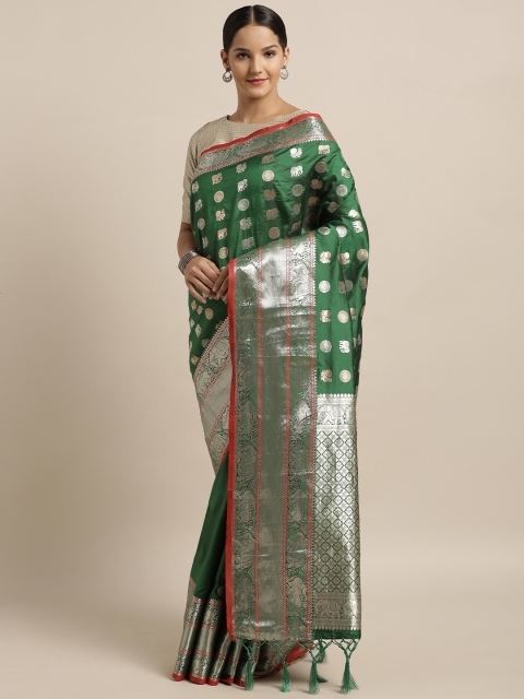 

Mirchi Fashion Green Silk Blend Woven Design Banarasi Saree