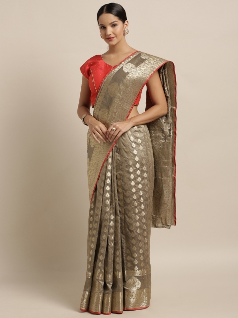 

Mirchi Fashion Grey Silk Blend Woven Design Banarasi Saree