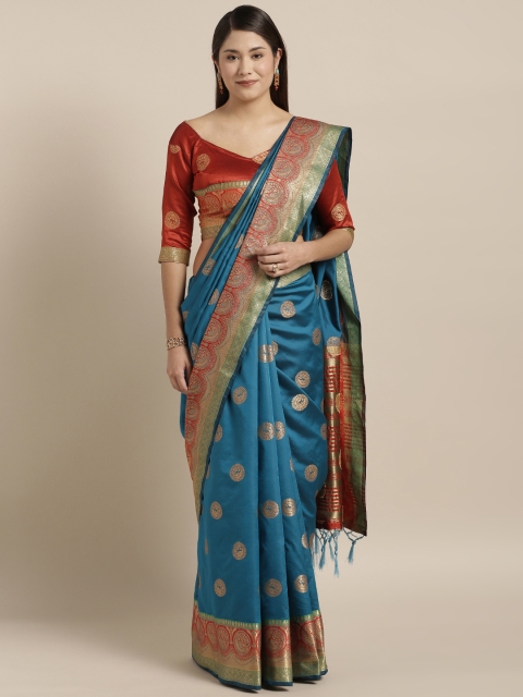 

Mirchi Fashion Blue & Red Silk Blend Woven Design Kanjeevaram Saree