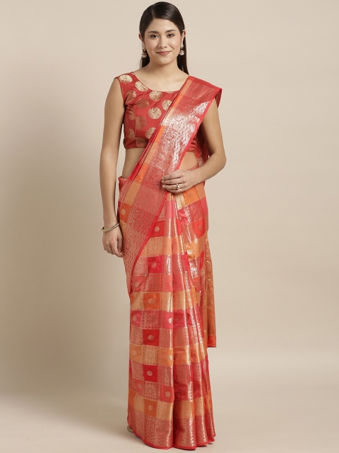 

Mirchi Fashion Orange & Red Silk Blend Woven Design Banarasi Saree