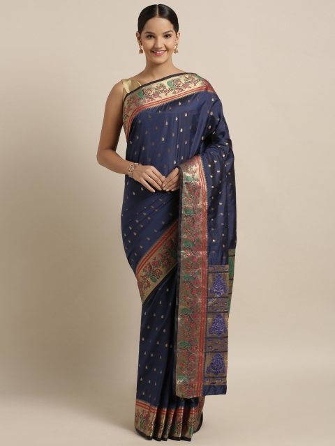 

KALINI Navy Blue Silk Blend Woven Design Kanjeevaram Saree