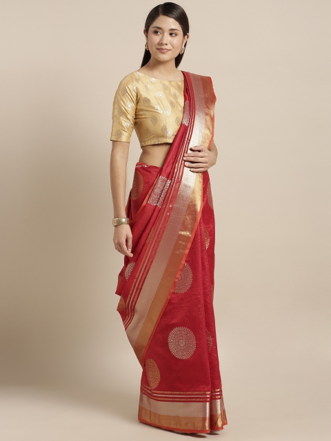 

Mirchi Fashion Red Silk Blend Woven Design Banarasi Saree