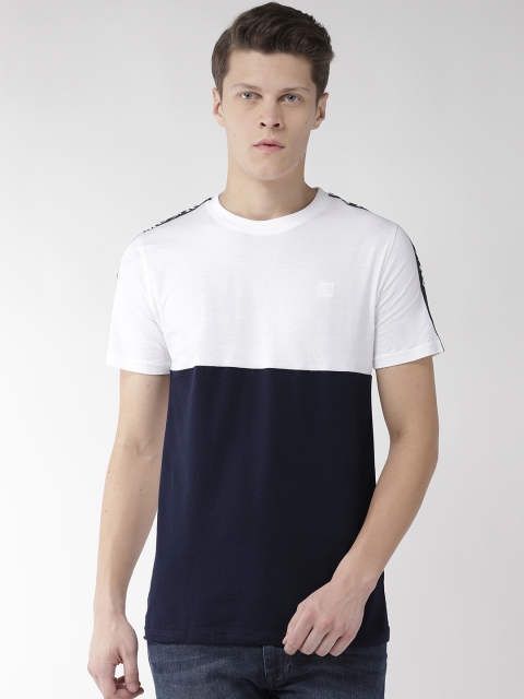 

Rodamo Men White & Navy Blue Colourblocked Round Neck T-shirt
