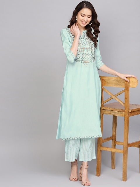 

Anubhutee Women Sea Green Yoke Design Kurta with Palazzos