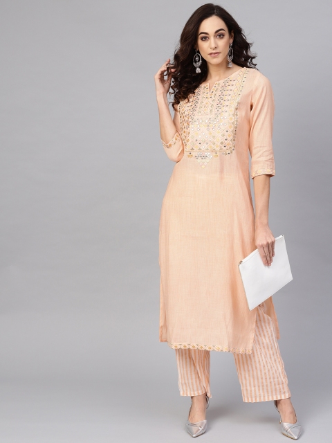 

Anubhutee Women Peach-Coloured & White Yoke Design Kurta with Palazzos