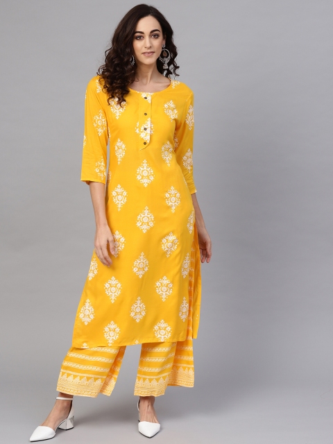 

Anubhutee Women Yellow & White Printed Kurta with Palazzos