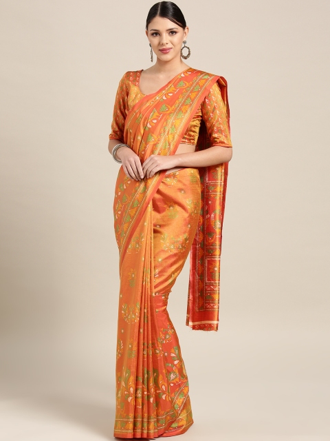 

Saree mall Rust Orange & Green Printed Saree