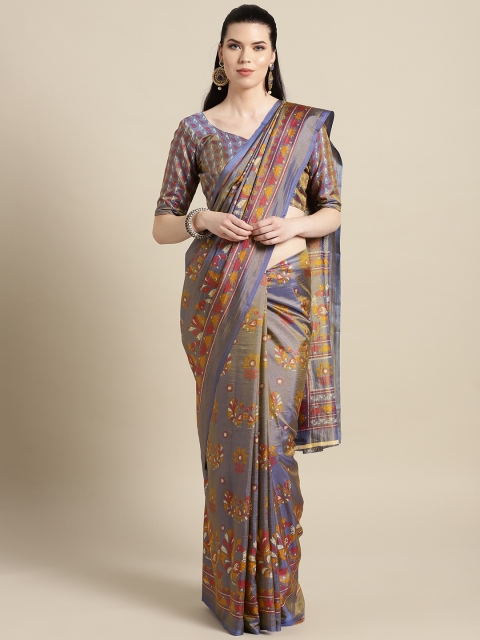 

Saree mall Blue & Mustard Yellow Printed Saree