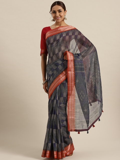 

Saree mall Navy Blue & Grey Woven Design Banarasi Saree