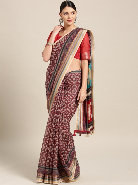 

Saree mall Beige & Maroon Printed Banarasi Saree
