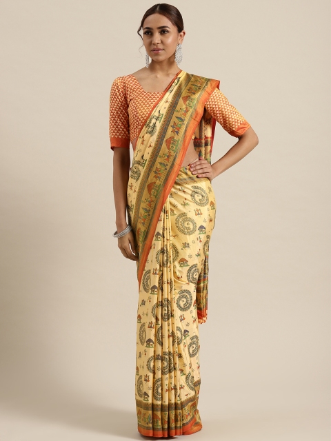 

Saree mall Cream-Coloured & Green Printed Saree