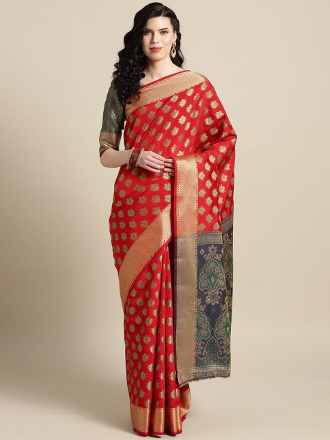 

Saree mall Red & Green Woven Design Banarasi Saree