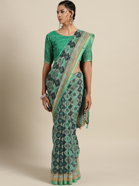 

Saree mall Green & Grey Printed Banarasi Saree