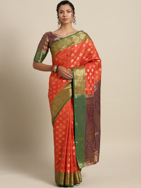 

Saree mall Orange & Golden Woven Design Banarasi Saree