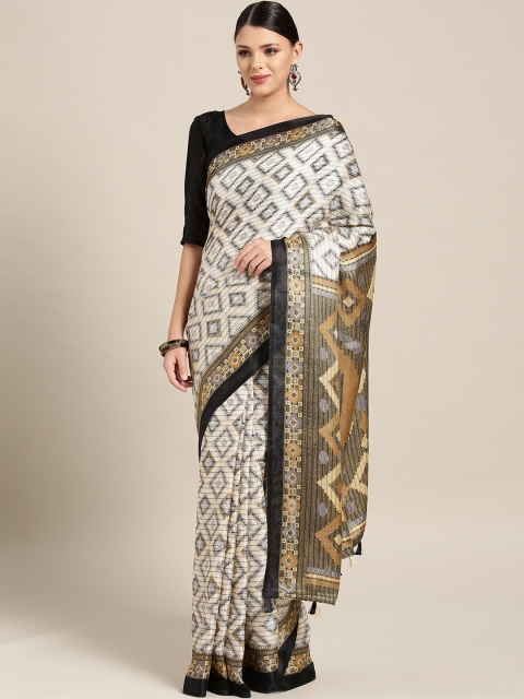 

Saree mall Cream-Coloured & Grey Woven Design Banarasi Saree