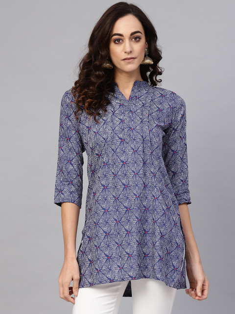 

Anubhutee Navy & Off-White Printed Straight Kurti, Navy blue