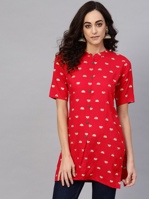 

Anubhutee Red Floral Print Straight Kurti