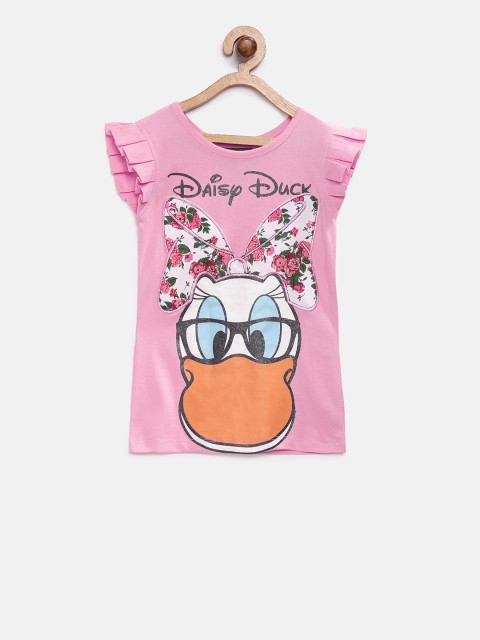 

TAMBOURINE Girls Pink Printed Round Neck T-shirt