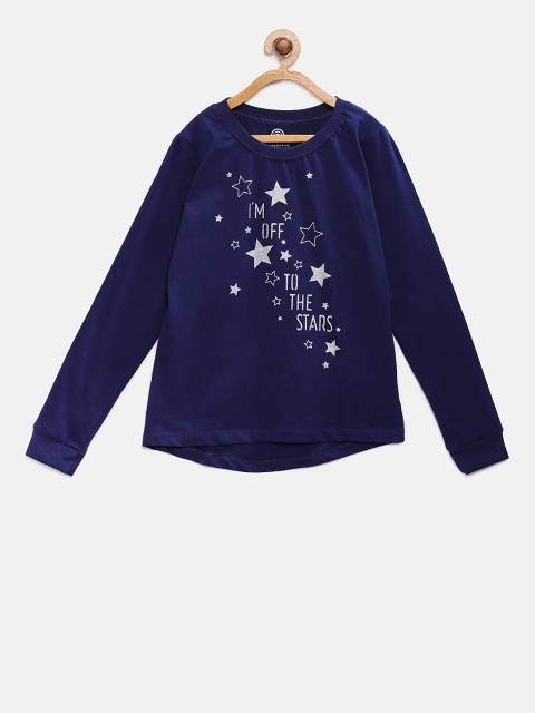 

TAMBOURINE Girls Navy Blue Printed Round Neck T-shirt