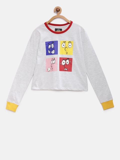 

TAMBOURINE Girls Off-White Printed Round Neck T-shirt