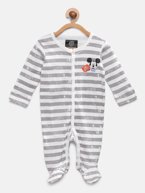 

TAMBOURINE Boys Grey & White Striped Sleepsuit