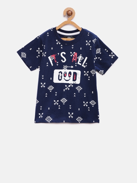 

TAMBOURINE Boys Navy Blue Printed Round Neck T-shirt