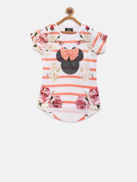 

TAMBOURINE Girls Pink Disney Striped Round Neck T-shirt