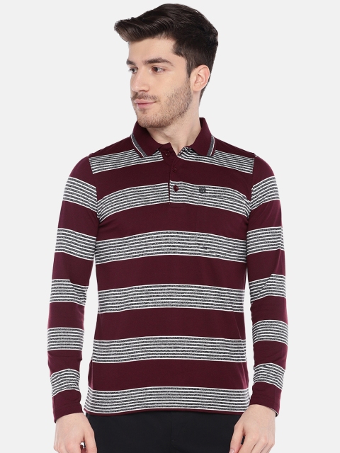 

Sweet Dreams Men Maroon Striped Polo Collar T-shirt