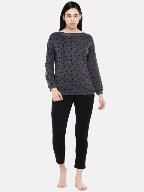 

Sweet Dreams Women Charcoal Grey & Black Printed Night suit