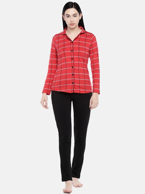 

Sweet Dreams Women Red & Black Checked Night suit
