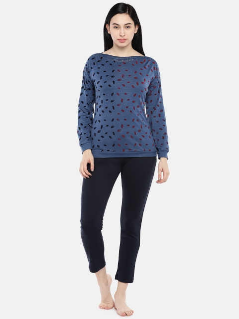 

Sweet Dreams Women Blue & Maroon Printed Night suit
