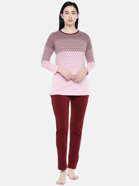 

Sweet Dreams Women Pink & Maroon Printed Night suit