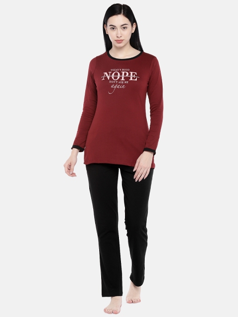 

Sweet Dreams Women Maroon & Black Printed Night suit