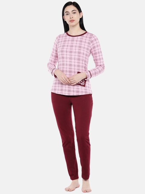 

Sweet Dreams Women Pink & Maroon Checked Night suit