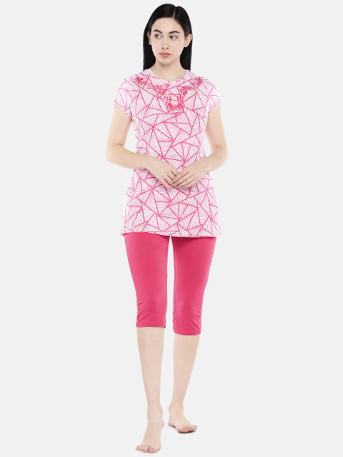 

Sweet Dreams Women Pink & White Printed Night suit