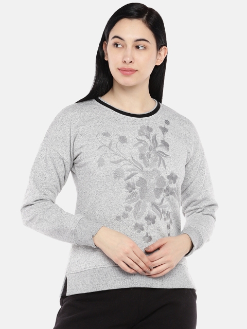 

Sweet Dreams Women Grey Melange Embroidered Sweatshirt