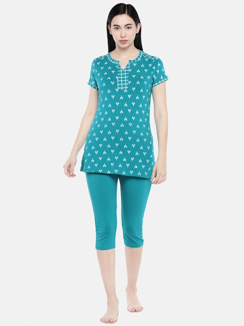 

Sweet Dreams Women Teal Green Printed Night suit