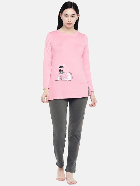 

Sweet Dreams Women Pink & Charcoal Solid Night suit