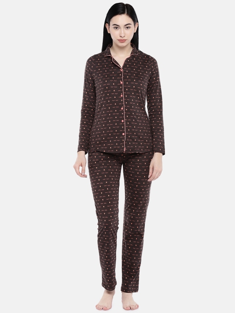 

Sweet Dreams Women Brown & Peach Printed Night suit