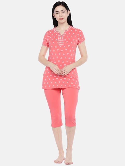 

Sweet Dreams Women Coral Orange & White Printed Night suit