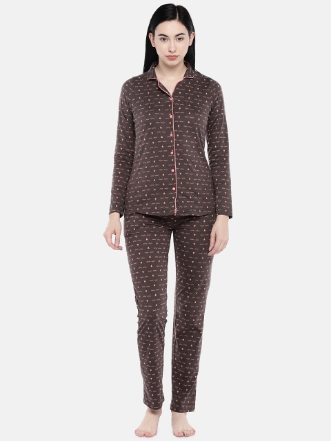 

Sweet Dreams Women Black & Brown Printed Night Suit