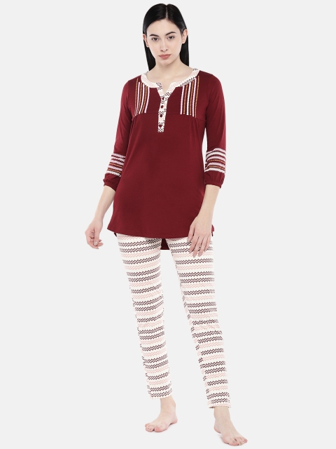 

Sweet Dreams Women Maroon & Off-White Striped Night suit