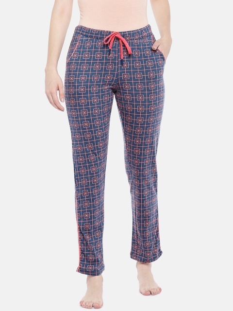 

Sweet Dreams Women Blue & Pink Pure Cotton Geometric Print Lounge Pants
