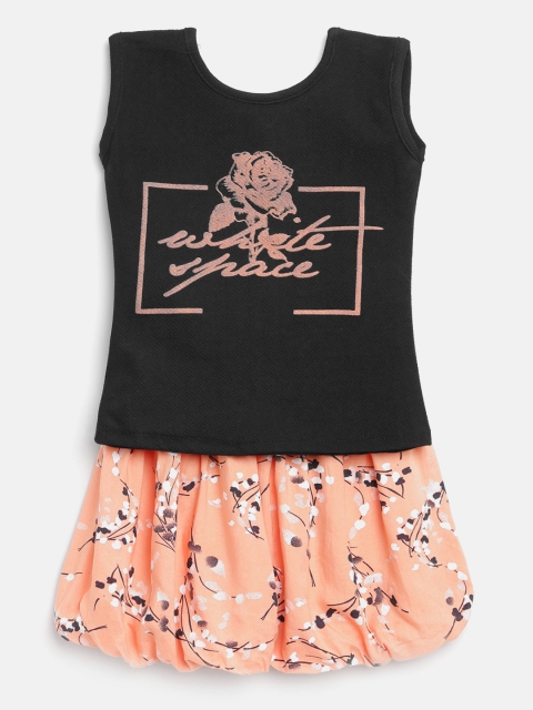 

Aarika Girls Black & Peach-Coloured Printed T-shirt with Shorts