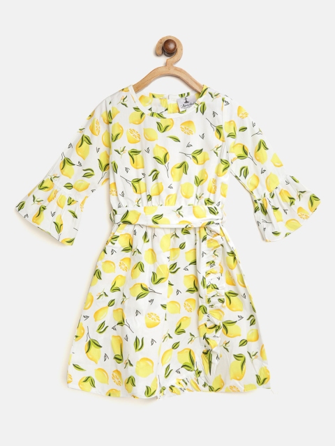 

Aarika Girls White & Yellow Printed A-Line Dress