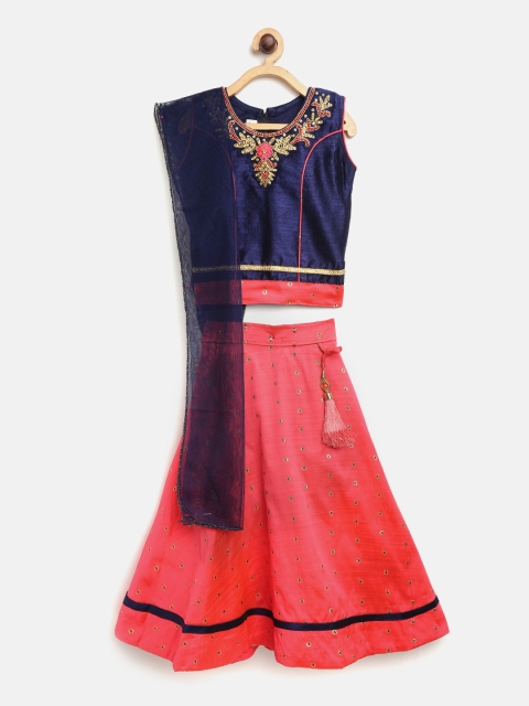 

Aarika Girls Navy Blue & Pink Solid Ready to Wear Lehenga & Blouse with Dupatta
