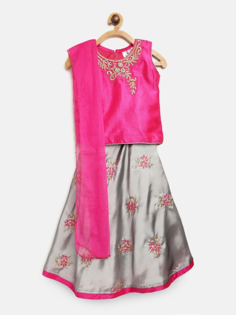 

Aarika Girls Grey & Pink Silk Embellished Ready to Wear Lehenga & Blouse with Dupatta