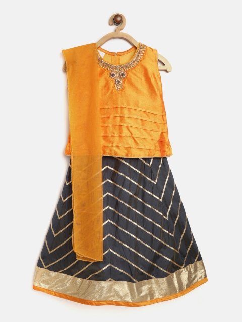 

Aarika Girls Charcoal & Mustard Yellow Ready to Wear Lehenga & Blouse with Dupatta